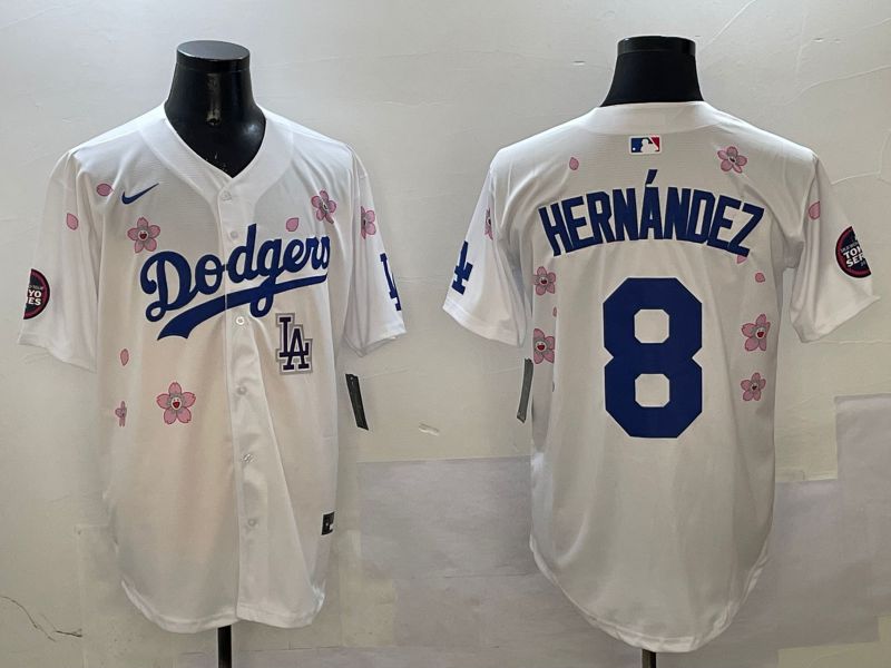 Men Los Angeles Dodgers #8 Hernandez White Sakura Edition 2025 Nike MLB Jersey style 9->los angeles dodgers->MLB Jersey